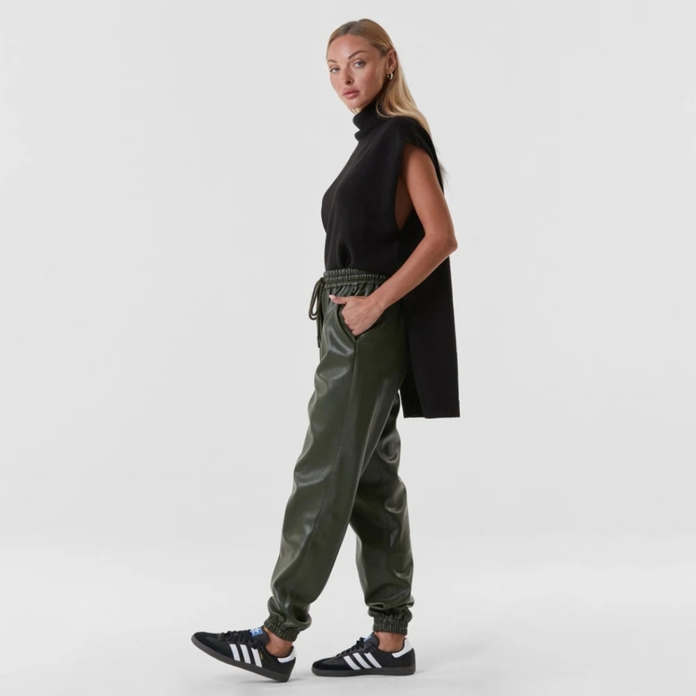JLUXLABEL olive faux leather joggers R22
